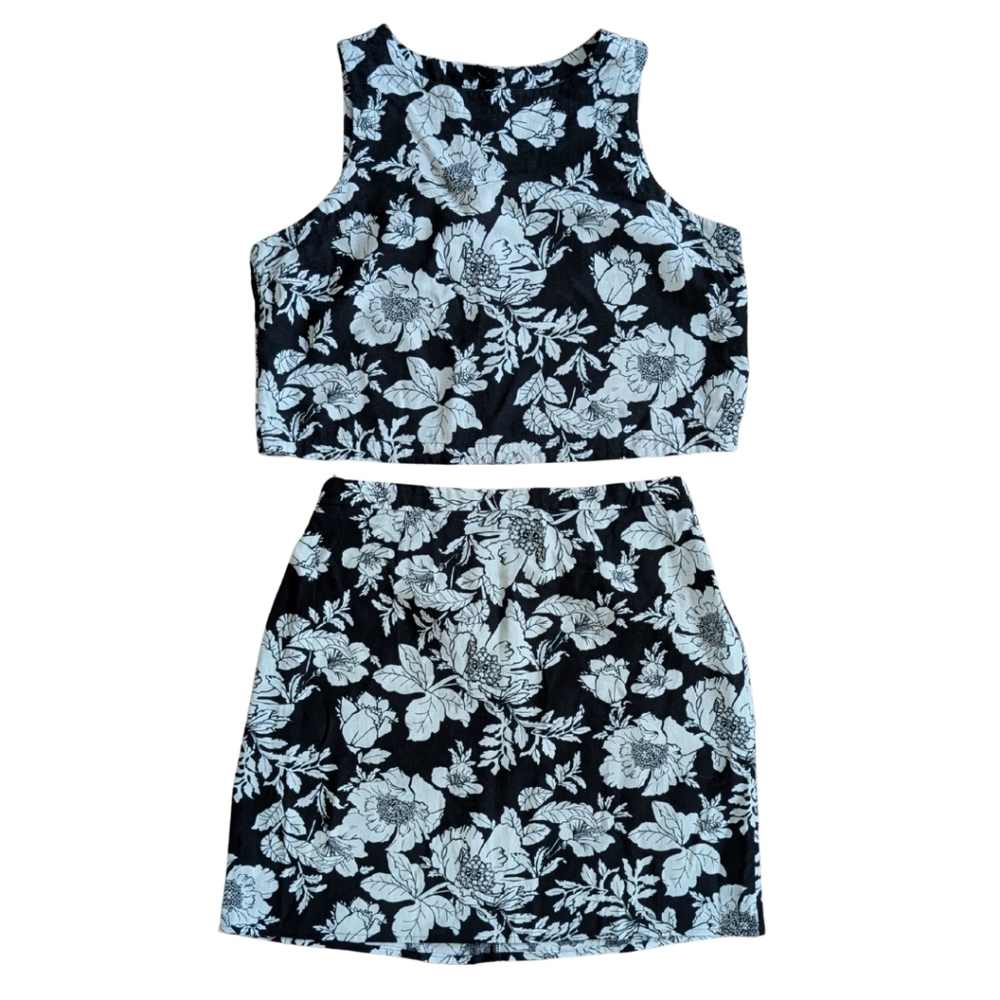 Tropical Print Linen Blend Skirt Set
